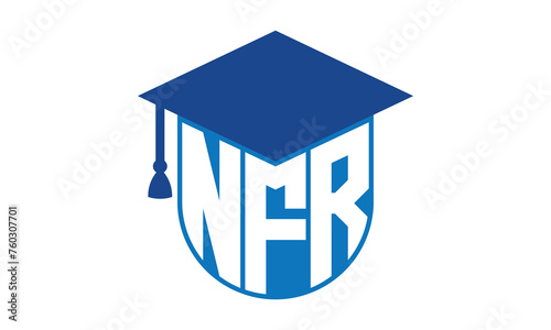 NFR initial letter academic logo design vector template. school college logo, university logo, graduation cap logo, institute logo, educational logo, library logo, teaching logo, book shop, varsity	