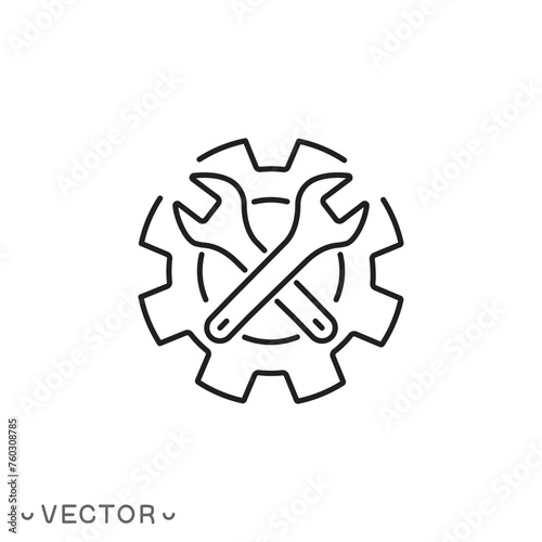 technician help icon, maintenance technical, handy service, quality assistance, thin line symbol isolated on white background, editable stroke eps 10 vector illustration