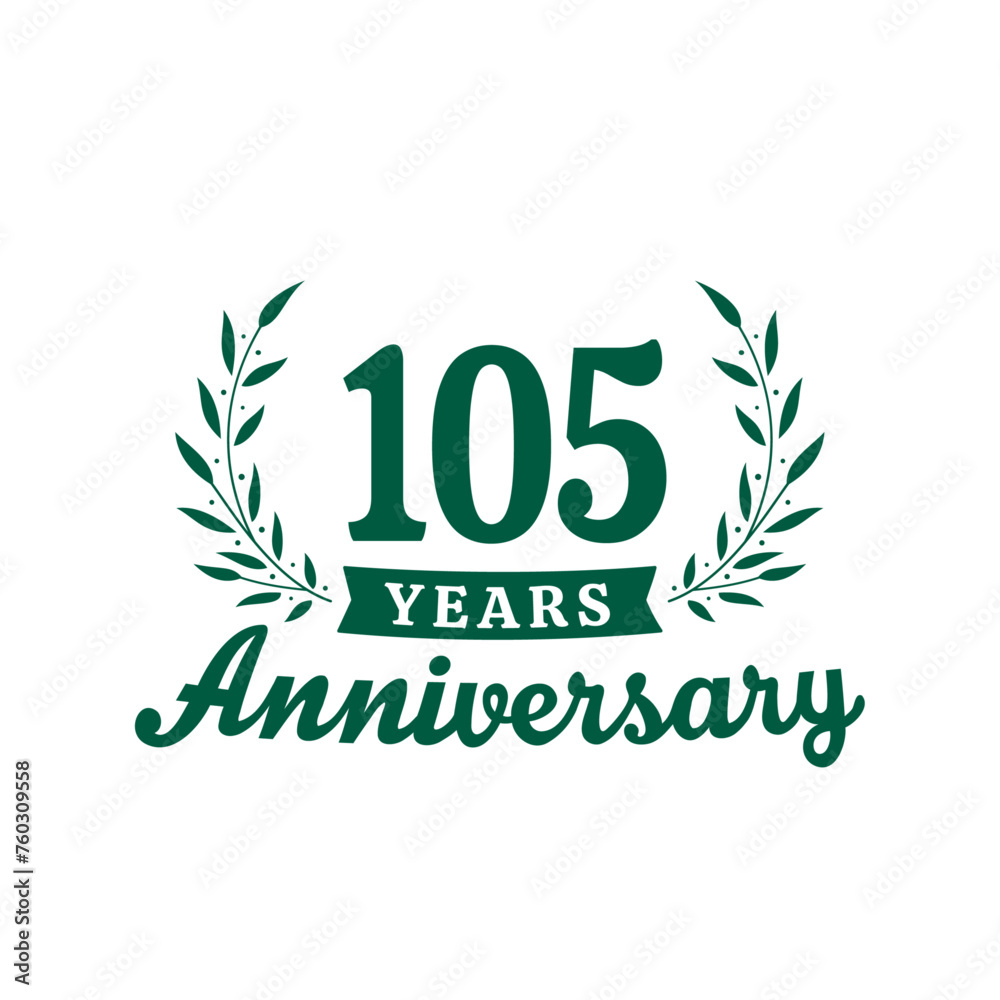 Obraz premium Celebrating 105 years anniversary logo design template. 105th anniversary celebrations logotype. Vector and illustrations.