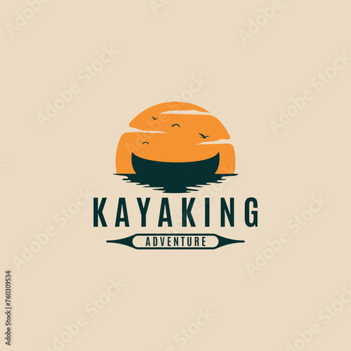 kayaking logo vintage symbol illustration design, canoe logo sunset adventure vector illustration design graphic template
