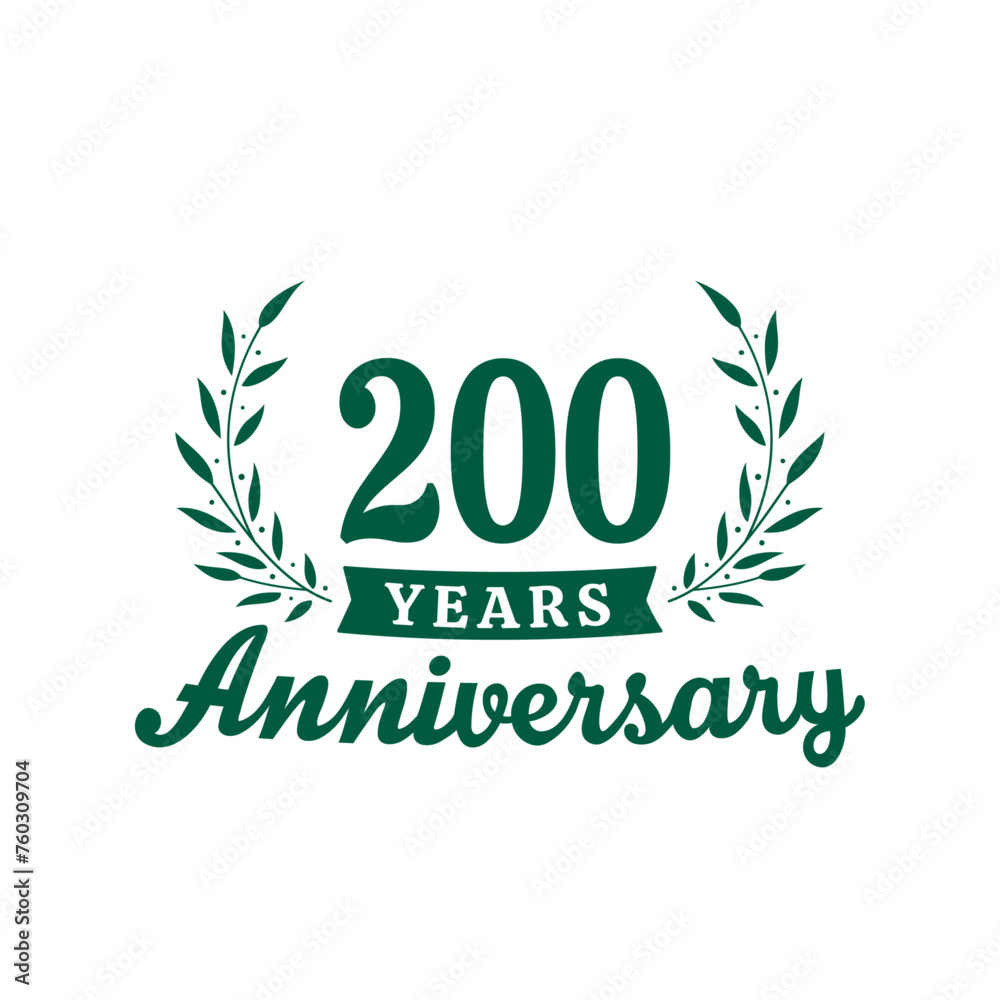 Celebrating 200 years anniversary logo design template. 200th anniversary celebrations logotype. Vector and illustrations. Celebrating 200 years anniversary logo design template. 200th anniversary celebrations logotype. Vector and illustrations.
