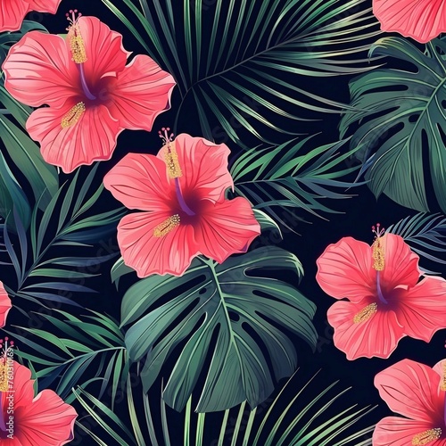 Hawaiian graphics Hawaiian shirt, Seamless pattern For clothing and decorative work generative ai art