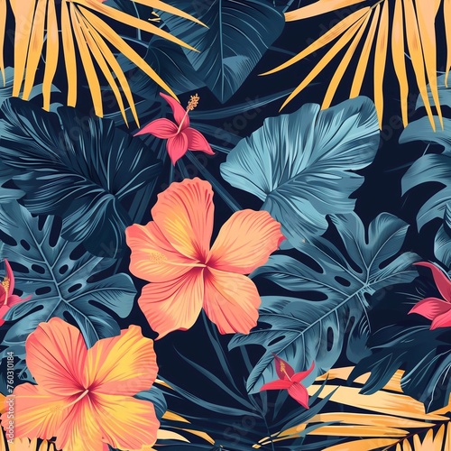 Hawaiian graphics Hawaiian shirt, Seamless pattern For clothing and decorative work generative ai art