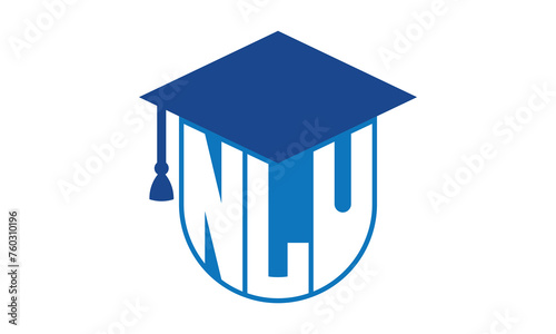 NLU initial letter academic logo design vector template. school college logo, university logo, graduation cap logo, institute logo, educational logo, library logo, teaching logo, book shop, varsity	 photo