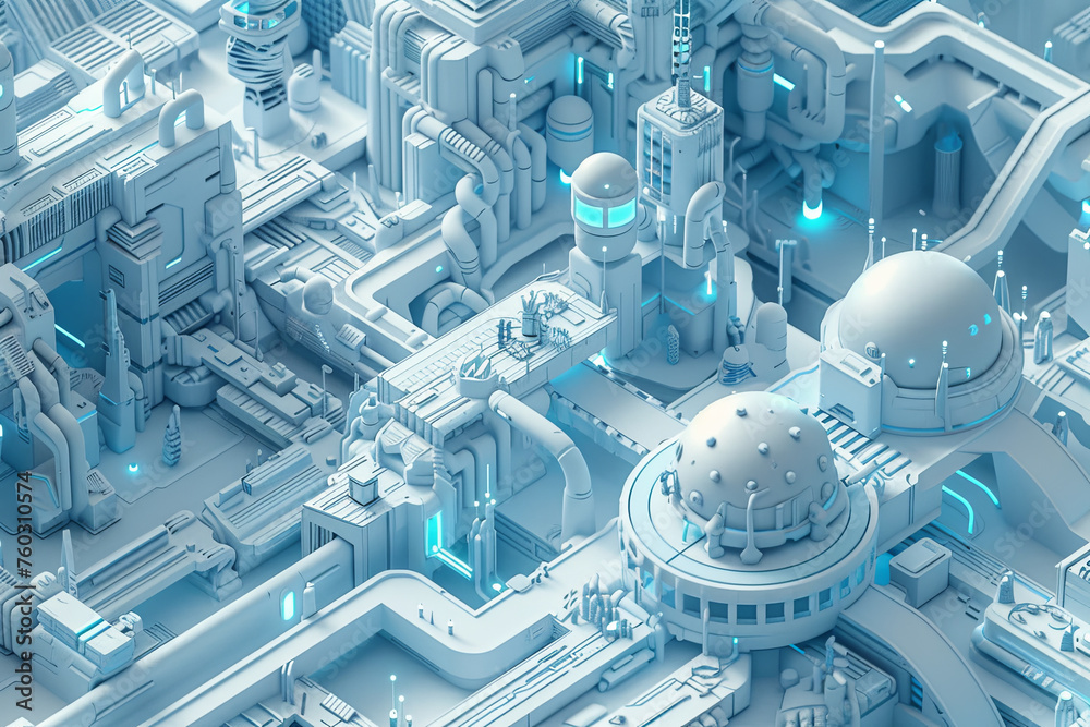 A futuristic sci-fi city in white color tone A futuristic sci-fi city in white color tone