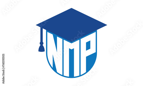 NMP initial letter academic logo design vector template. school college logo, university logo, graduation cap logo, institute logo, educational logo, library logo, teaching logo, book shop, varsity	 photo