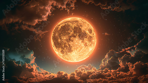 Spooky Halloween Background Concept: Haunting Night Sky with Full Moon and Clouds, Mystical Atmosphere for Halloween Designs, Eerie Moonlit Landscape, Halloween Night Illustration, Generative Ai