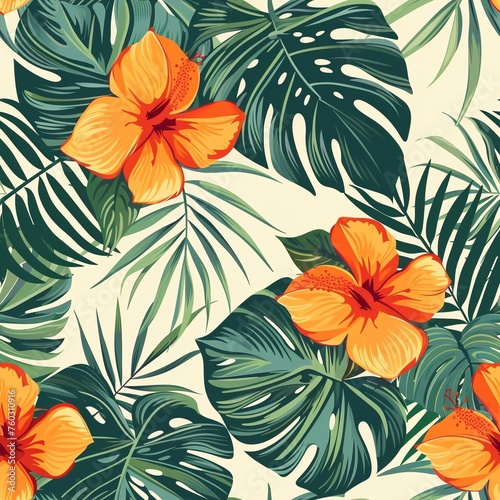 Hawaiian graphics Hawaiian shirt  Seamless pattern For clothing and decorative work generative ai art