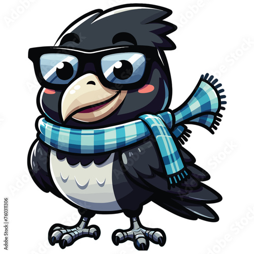 smiling happily cool crow cartoon character vector
