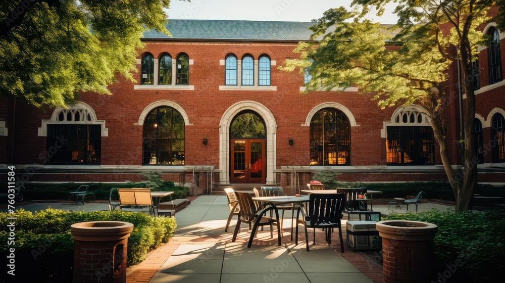 Fototapeta premium sustainable design library building illustration innovative technology, space lighting, furniture layout sustainable design library building