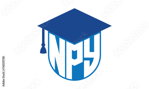 NPY initial letter academic logo design vector template. school college logo, university logo, graduation cap logo, institute logo, educational logo, library logo, teaching logo, book shop, varsity	 photo