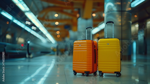 suitcases at the airport, ready for vacation. with generative ai