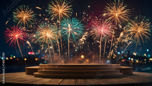 Wallpaper Mural Celebration Podium with a blurred or bokeh background of Fireworks Display Torontodigital.ca