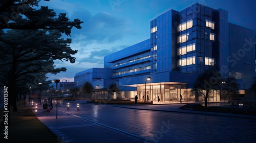 emergency blue hospital building illustration clinic architecture, design facility, structure health emergency blue hospital building © sevector