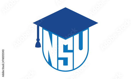 NSU initial letter academic logo design vector template. school college logo, university logo, graduation cap logo, institute logo, educational logo, library logo, teaching logo, book shop, varsity	