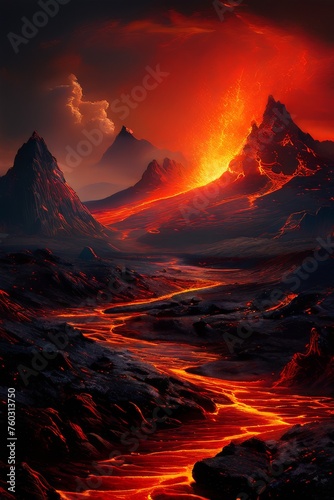 Night fantasy landscape with abstract mountains