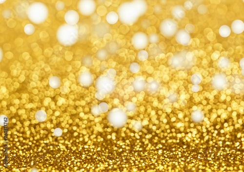 Abstract gold bokeh with snow, Christmas and new year theme background