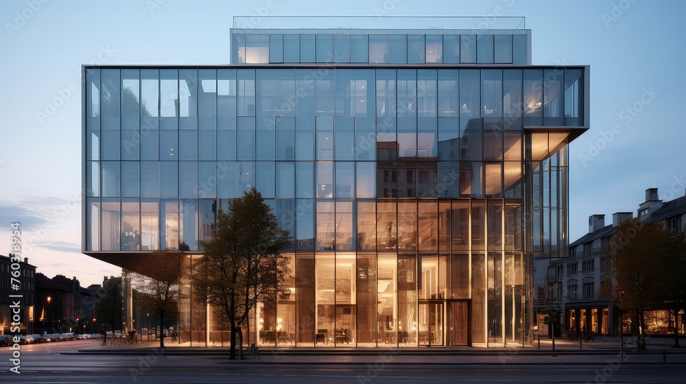 Obraz premium entrance facade hotel building illustration windows grand, entrance elegant, contemporary sleek entrance facade hotel building