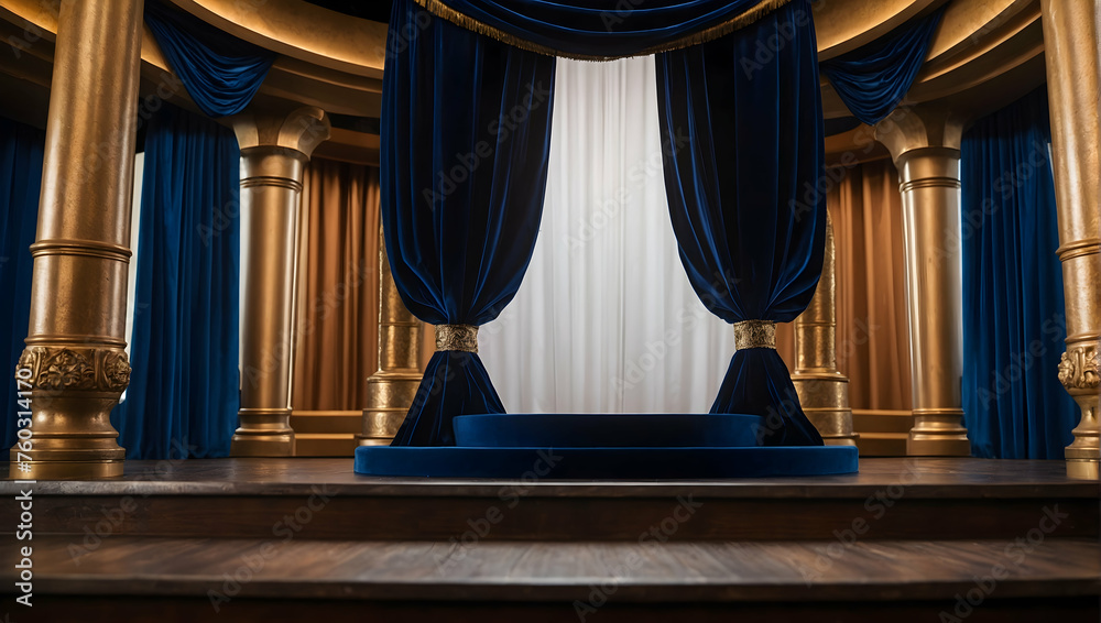 Royal Podium with a blurred or bokeh background of Velvet Curtain Drapes