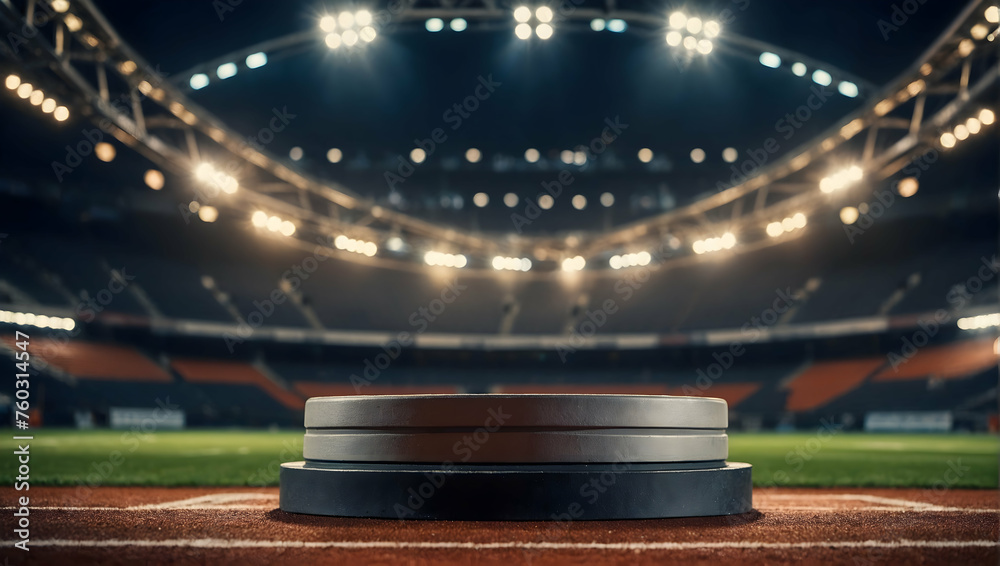 Sports Podium with a blurred or bokeh background of Stadium Lights