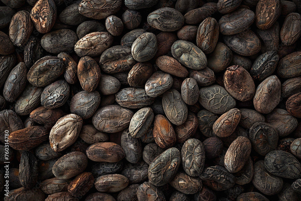 Closeup image of cocoa beans - Generative AI Closeup image of cocoa beans - Generative AI