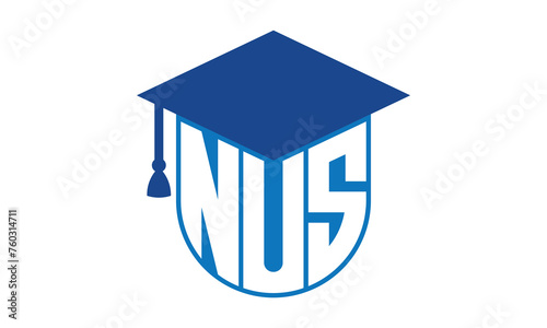 NUS initial letter academic logo design vector template. school college logo, university logo, graduation cap logo, institute logo, educational logo, library logo, teaching logo, book shop, varsity	