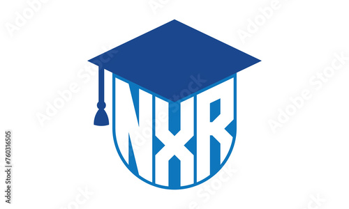 NXR initial letter academic logo design vector template. school college logo, university logo, graduation cap logo, institute logo, educational logo, library logo, teaching logo, book shop, varsity	 photo