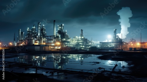production gas chemical plant illustration processing equipment, storage pipeline, emissions maintenance production gas chemical plant © sevector