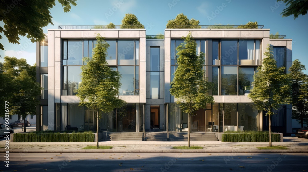 Fototapeta premium modern flat townhouse building illustration urban design, architecture city, construction facade modern flat townhouse building