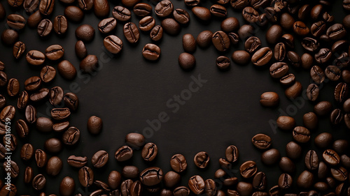 A close-up view of a heap of roasted brown coffee beans photo