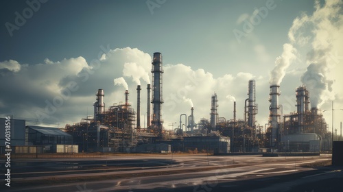 production gas chemical plant illustration processing equipment, storage pipeline, emissions maintenance production gas chemical plant