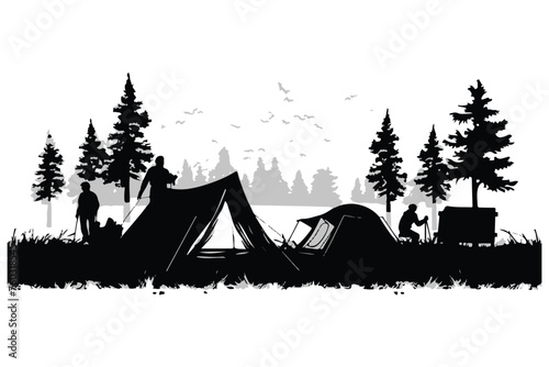 Camping black Silhouette Vector White Background