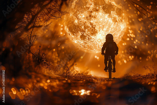 ET, Luminous Extra-Terrestrial, cycling with Elliott near full moon, photography, Golden hour, Depth of Field bokeh effect