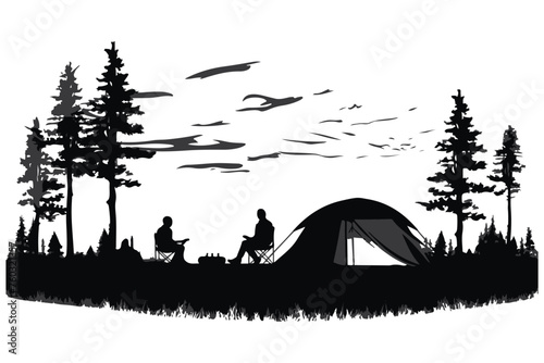 Camping black Silhouette Vector White Background