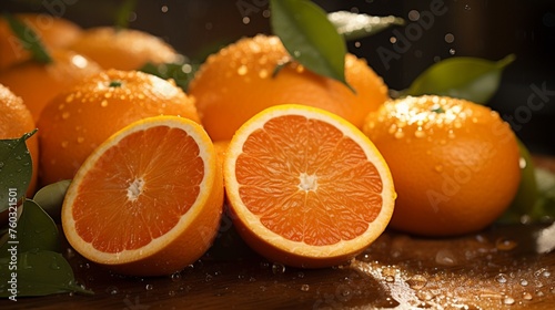uicy orange segments burst with flavor as they spill out from the freshly cut orange, offering a delightful citrusy aroma and a burst of tangy sweetness.