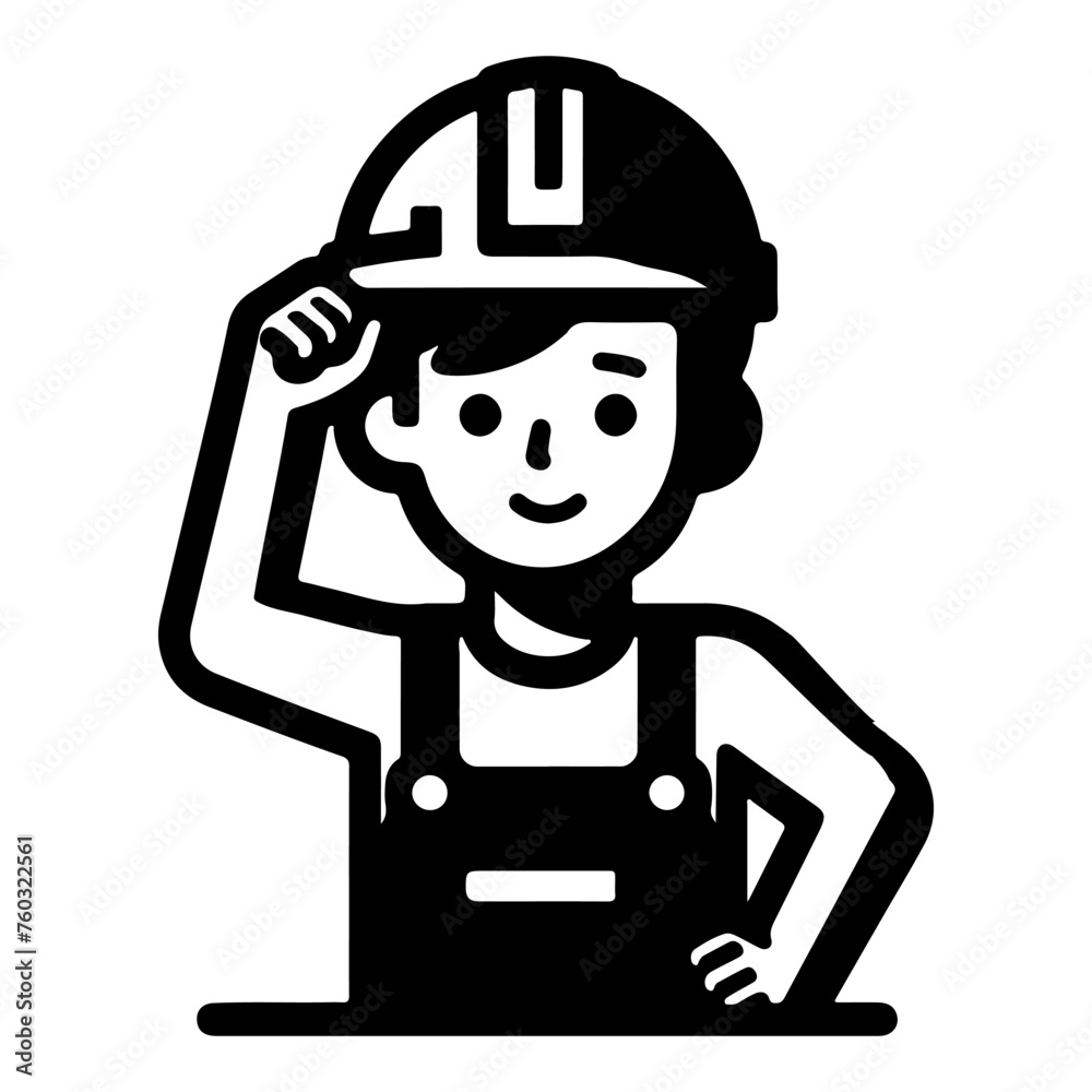 Simple worker man cartoon with tool, builder Construction Logo Monochrome icon black silhouette design Style Vector illustration International Labor Day concept