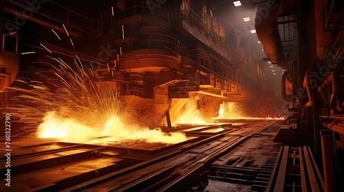 casting metallurgy steel mill illustration rolling billet, forge heat, tempering quenching casting metallurgy steel mill