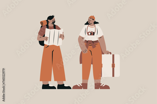 Traveling Couple of Young People Vector Illustration