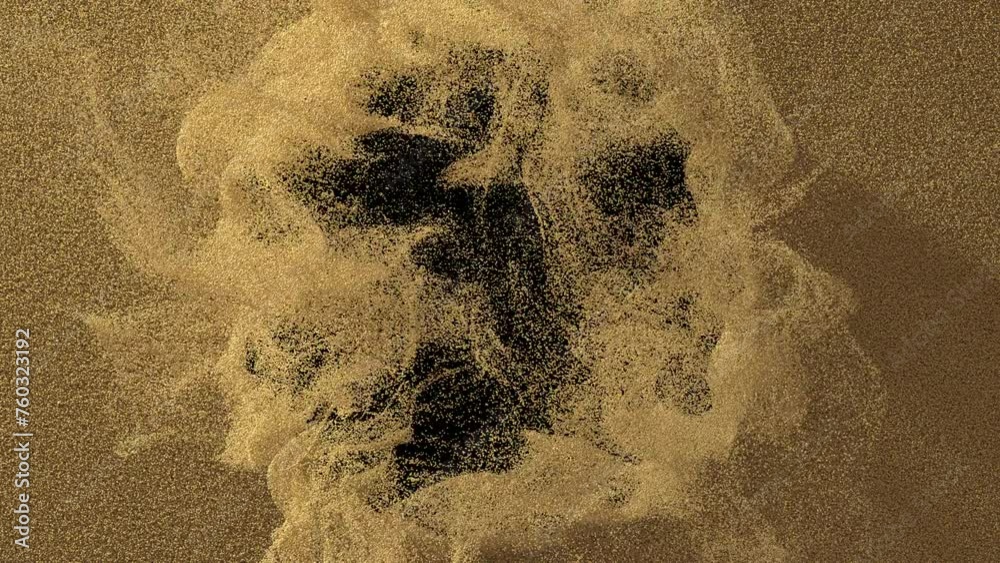 Sand blowing transition 3d rendering reveal from center on alpha background .
