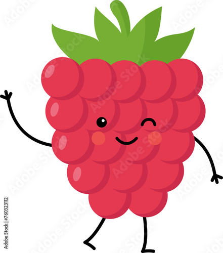 Vector illustration of cute kawaii raspberry isolated on white background.