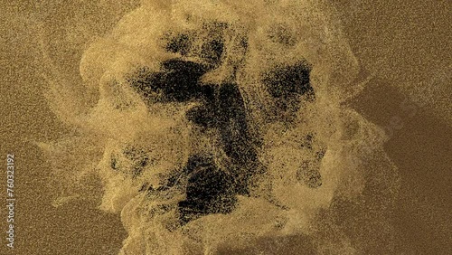 Sand blowing transition 3d rendering reveal from center on alpha background . photo