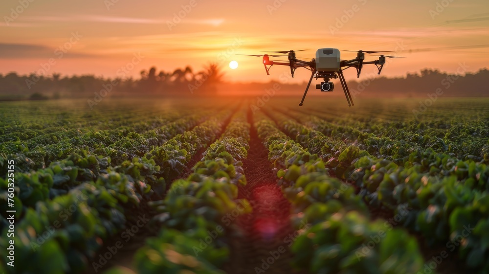 A futuristic farm landscape integrating Internet of Things devices for advanced agriculture