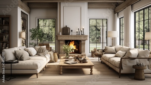 Scandinavian  french country  mid century home interior design of modern living room.