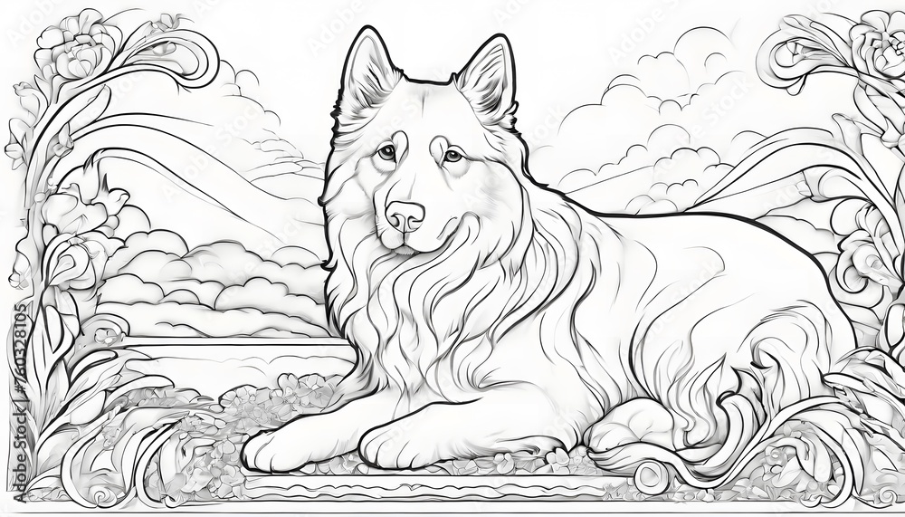 Naklejka premium 塗り絵に使える犬のイラスト