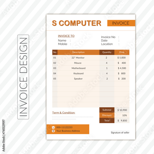 Creative and fillable invoice template design.