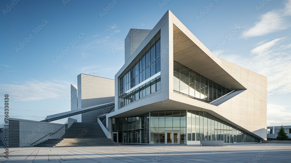 Fototapeta premium brick exterior church building illustration stained glass, arches facade, entrance columns brick exterior church building