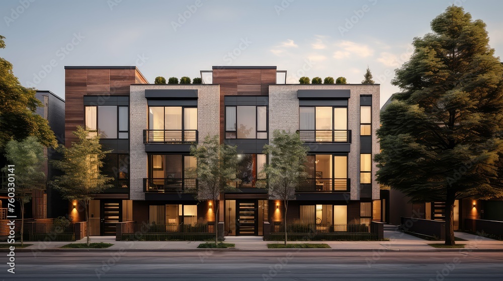 Fototapeta premium architecture complex townhouse building illustration urban spacious, contemporary exclusive, upscale stylish architecture complex townhouse building