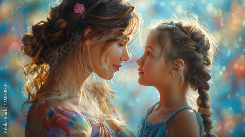 Mother and daugther gazing with love photo