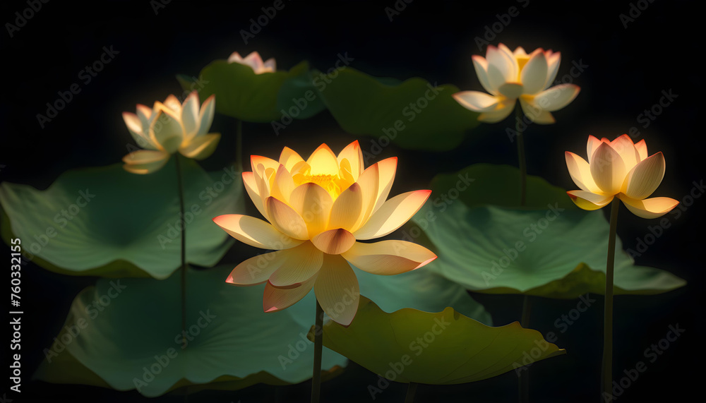 A digital art piece of a yellow lotus flower on a dark background