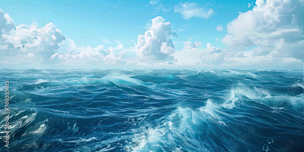 Ocean background, video game style graphics oceans level design backdrop illustration, gaming resources, scrolling platform, generated ai